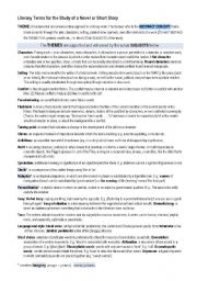 English Worksheet: Literary terms for the study of a novel or short story