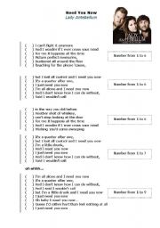 English Worksheet: Song -Need You Now  by Lady Antebellum 