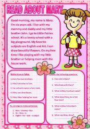 English Worksheet: READ ABOUT MARY (READING COMPREHENSION