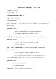 English Worksheet: Cooperative Learning Lesson Plan