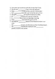 English worksheet: SIMPLE PAST - SENTENCES TO COMPLETE