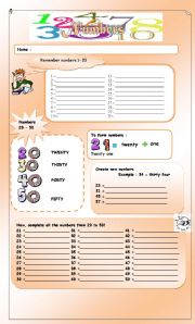 English Worksheet: numbers 20 to 50