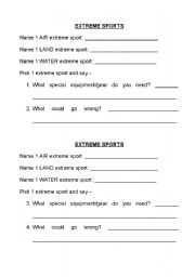 English worksheet: Extreme Sports Worksheet