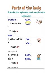 English worksheet: Parts of the body