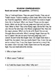 English Worksheet: Reading Comprehension