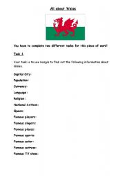 English worksheet: All about Wales