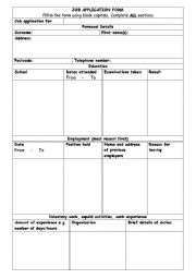 English Worksheet: Job Application Form