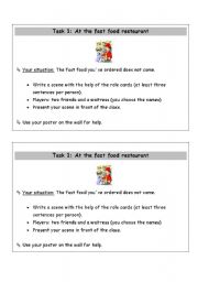 English Worksheet: Role play cards: At the restaurant