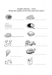 English worksheet: Food Vocabulary - Kids 