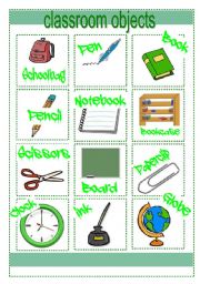 English Worksheet: classroom objects 1