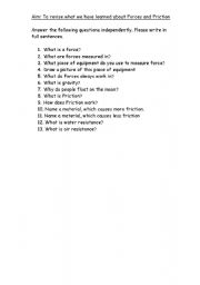 English Worksheet: Forces assessment