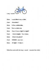 English worksheet: Cycling Pronunciation Story- Long i sound