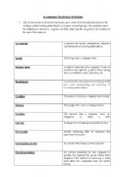 English Worksheet: Accountancy Vocabulary Worksheet