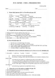 FCE EXpert Unit 4 progress test with key