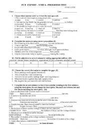 FCE EXpert Unit 6 progress test with key