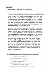 English Worksheet: past simple - reading