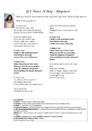English Worksheet: If I were a boy       Le conditionnel