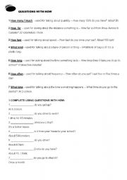 English worksheet: QUESTIONS WITH HOW