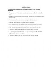 English worksheet: Adjective Pretest