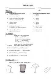 English Worksheet: classroom objects exam