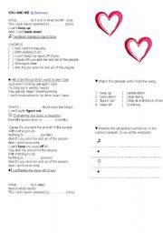 English Worksheet: You and Me  - Lifehouse