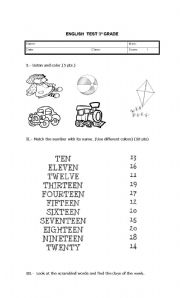 English Worksheet: numbers and toys