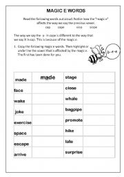 English Worksheet: Magic E Words