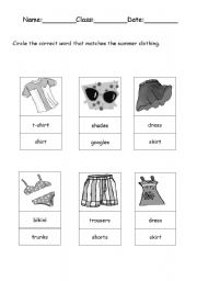 English worksheet: Summer clothes