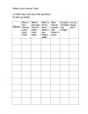 English worksheet: School Lunch Survey