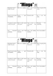 English Worksheet: Mingo Pair work