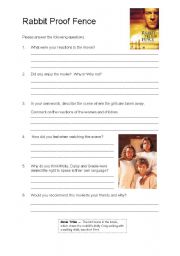 English Worksheet: Rabbit Proof Fence Worksheet