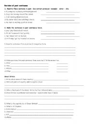 English worksheet: Revision fo past continuous and Great Britain