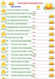 English Worksheet: Present Simple. Interrogative form. Short answers.