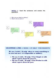 English Worksheet: I WISH IF ONLY. CONDITIONALS. SPAKING