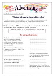 English Worksheet: Advertising - Speaking- Argument