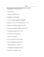 English worksheet: Parts of Speech Worksheet