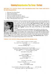 English Worksheet: Listening Comprehension: Tina Turner - The Best