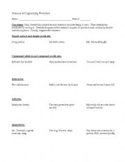English Worksheet: Diagramming Sentences
