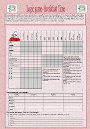 Logic Game: Breakfast Time, 2 pages, key included.