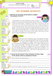 English Worksheet: My Summer Holidays  - Reading Comprehension