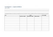 English worksheet: Investigation Worksheet - Length and MEasures