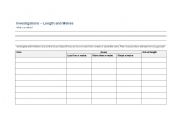 English Worksheet: Investigation Worksheet - Length and MEasures