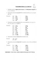 English Worksheet: /s/ /z/ /iz/