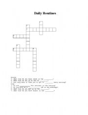 English worksheet: Daily Routines Crossword