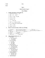 English Worksheet: Final test for Lets Go 1