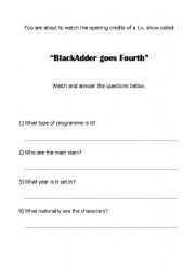 English worksheet: BlackAdder Goes Fourth-Prediction task