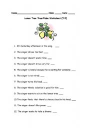 English Worksheet: Lemon Tree Listening Activity Worksheet 