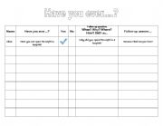 English Worksheet: Have you ever.......? (make your own questionnaire!)