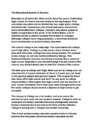 English Worksheet: Education in America