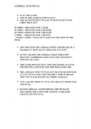 English Worksheet: animal survival